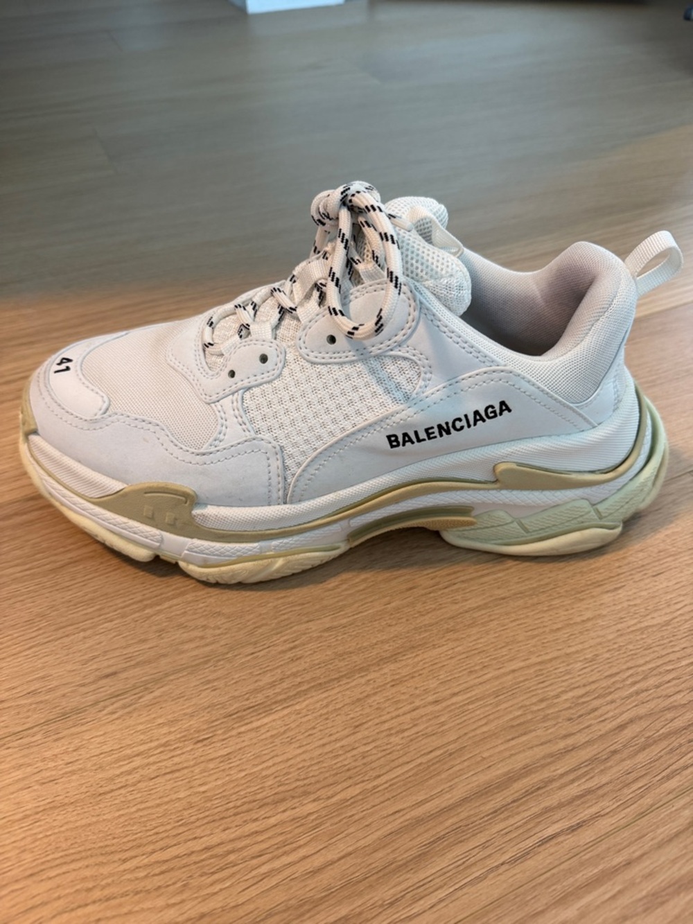 Balenciaga White and Cream Triple S-Style Chunky Sneaker